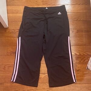 adidas Black Capri Joggers with Pink Side Stripes